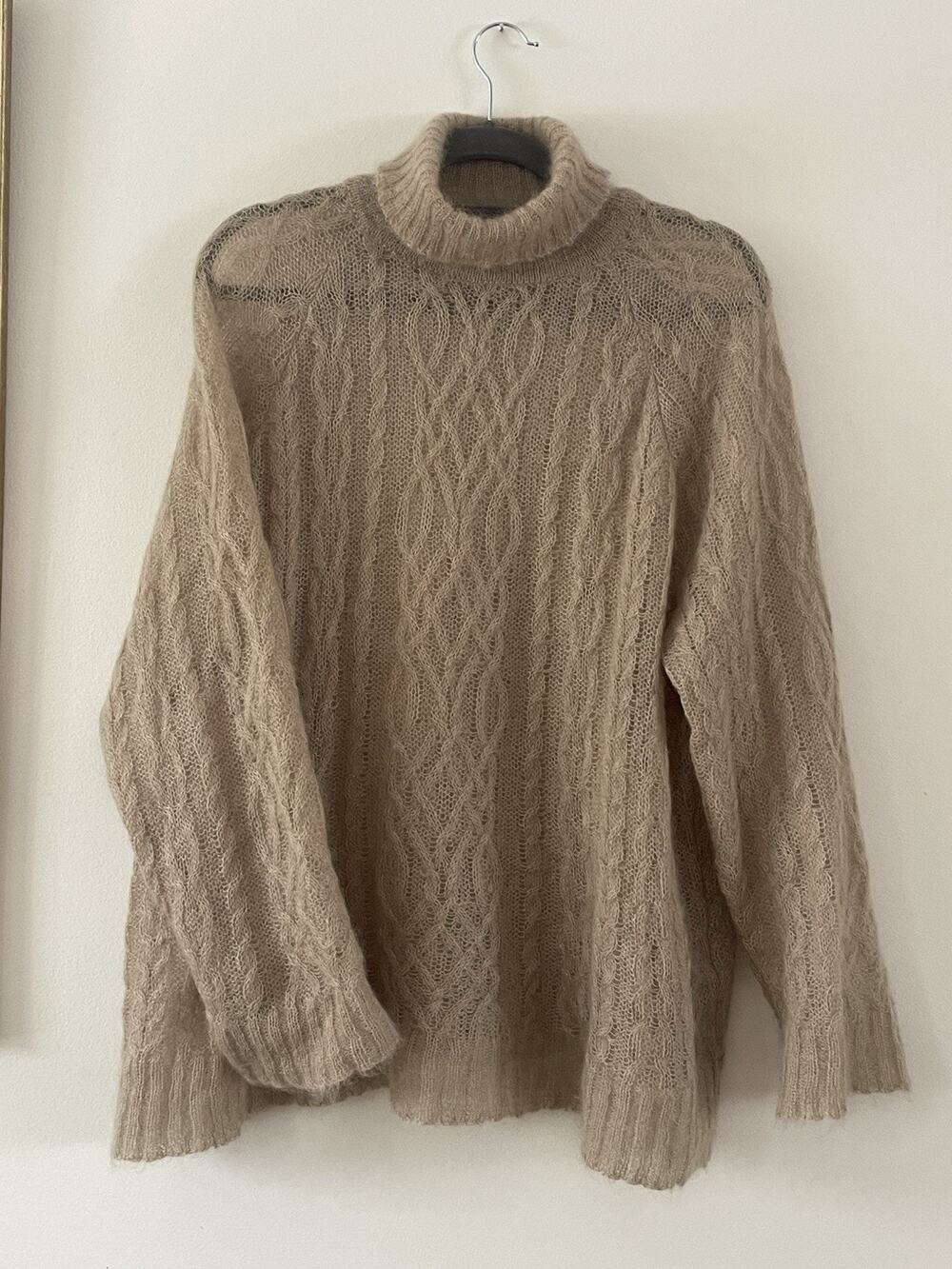 Farmers Market Iceland Silk Mohair Cable Knit Sweater Large L Sheer Beige Cream